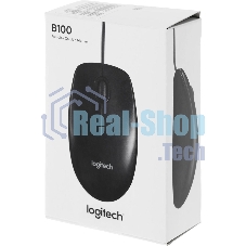 Мышь проводная Logitech B100 черный, 1000 dpi, USB, кнопки - 3