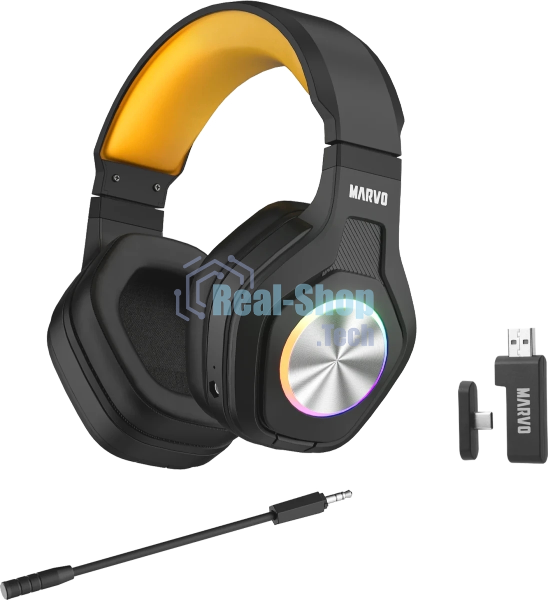 Гарнитура MARVO HG9084W Pulz 80W чёрный, беспроводная + проводная, радиоканал, до 50 ч, подсветка, совместимость с PS5, Xbox
