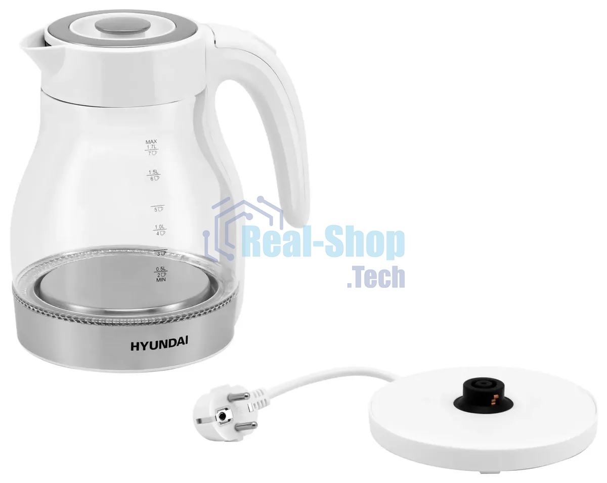 Чайник электрический Hyundai HYK-G3802 1.7л. 2200Вт белый/серебристый (корпус: стекло)