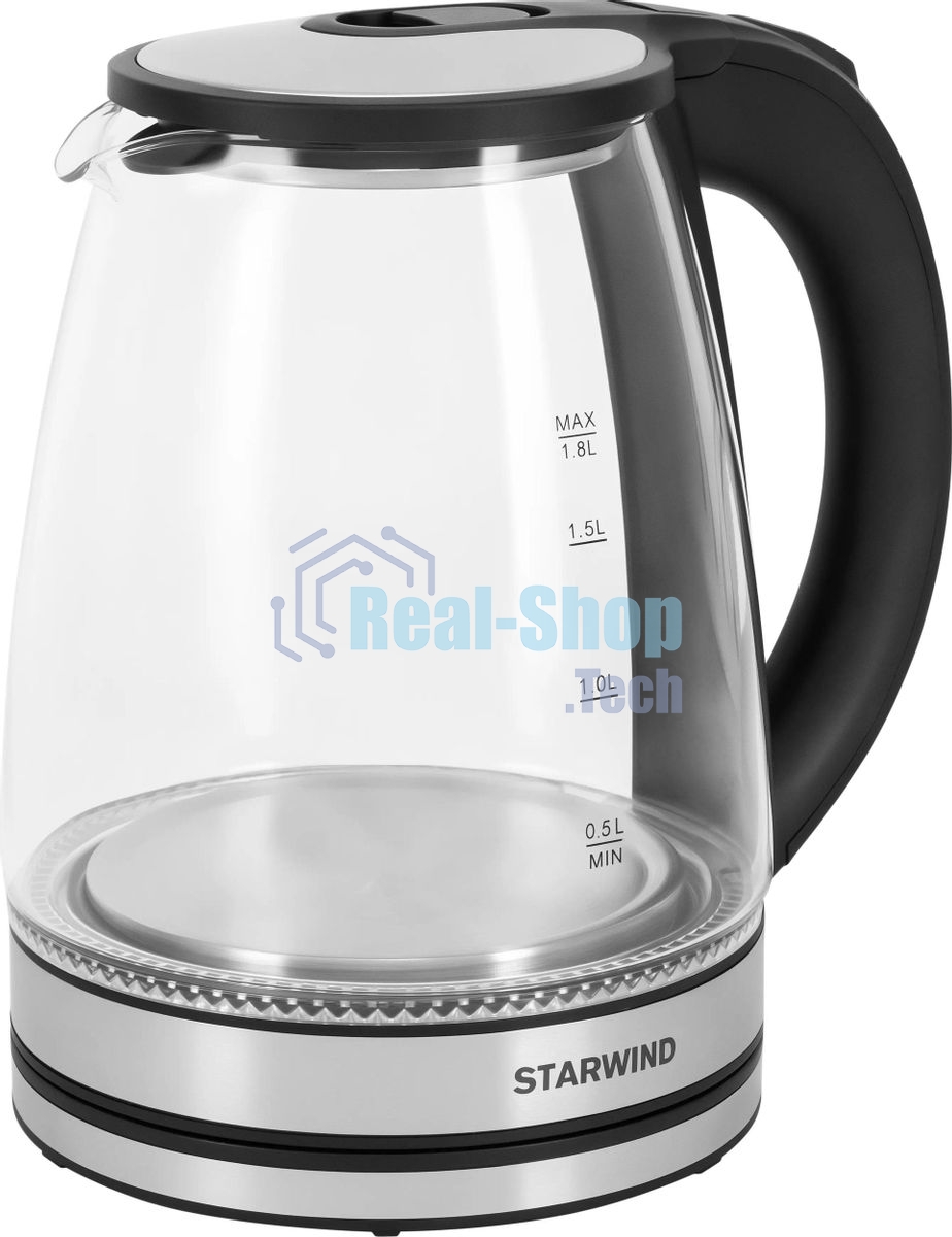 Чайник электрический Starwind SKG2114 1.8 л, 1800 Вт, черный/прозрачный корпус: стекло