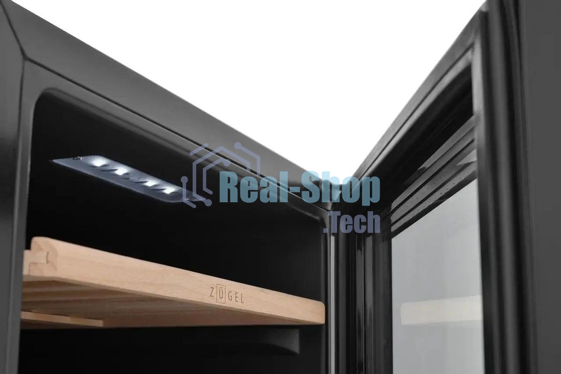 Винный шкаф ZÜGEL ZCWF521DB черный, 127 л, 2 отсека, 52 бут., класс A+