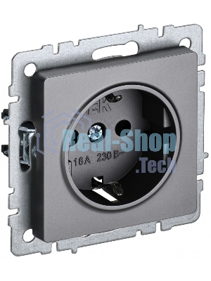 Розетка 1-местная IEK BRITE 16А РС11-1-0-БрС с заземлением, без защитных шторок, 16А, сталь