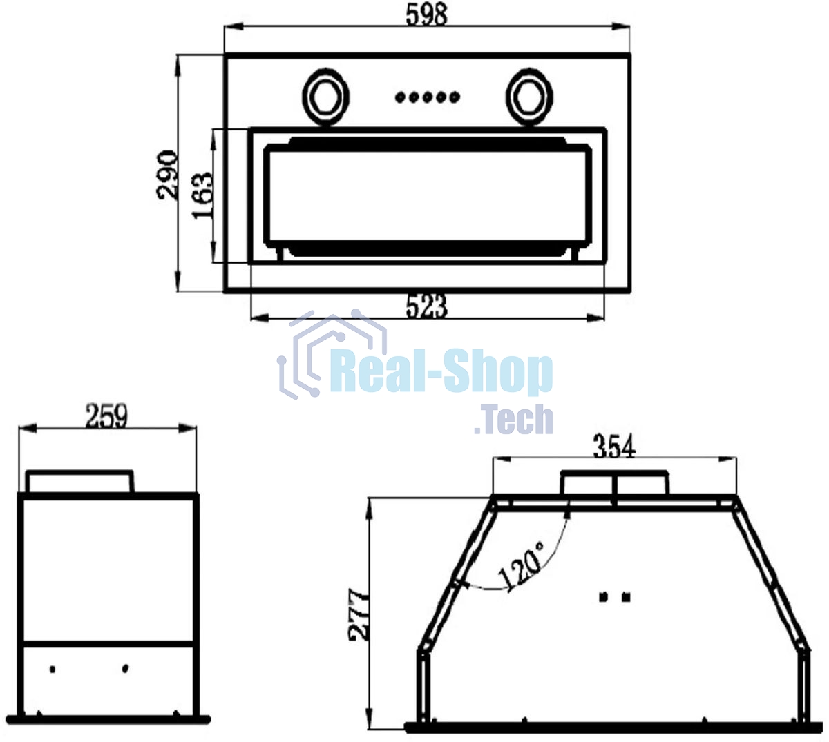 Вытяжка встраиваемая Maunfeld Trapeze 602M черный, 60 см, 1150 куб. м/ч, 54 дБ