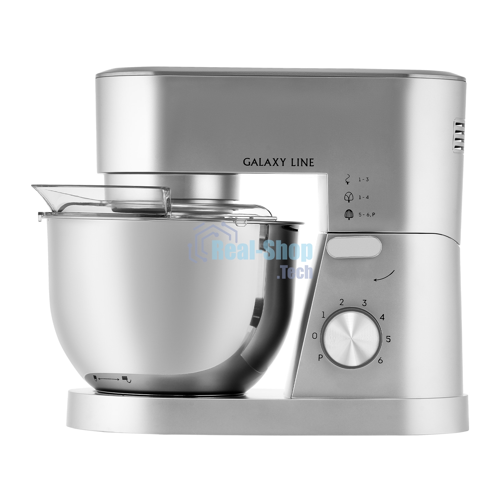 Миксер Galaxy Line GL 2237, серебристый, планетарный, 1600 Вт, 6 скоростей, импульсный режим