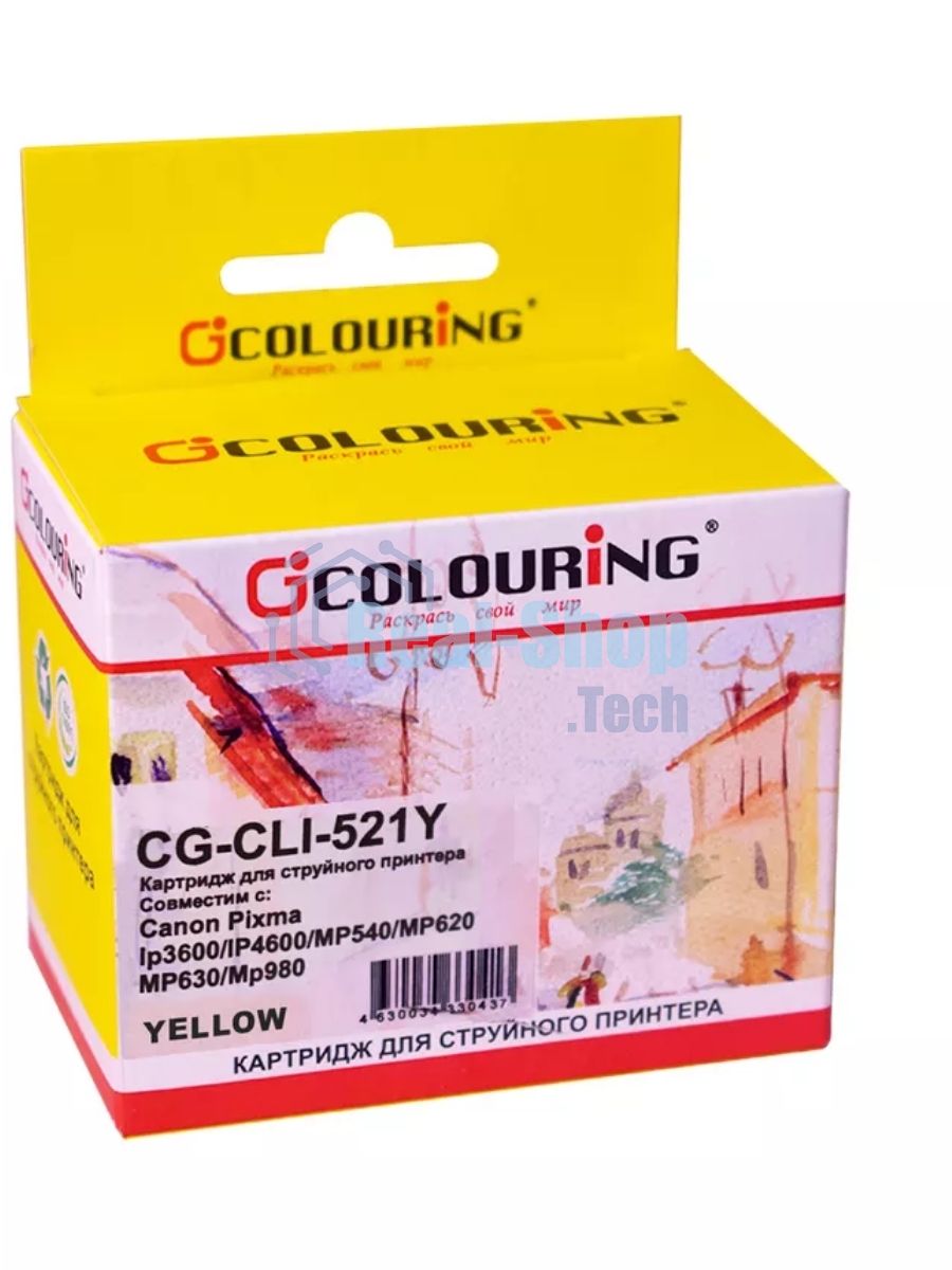 Картридж струйный Colouring CG-CLI-521Y желтый с чипом водный (9 мл) для Canon IP3600/IP4600/MP540/MP550/MP620/MP630/MP980