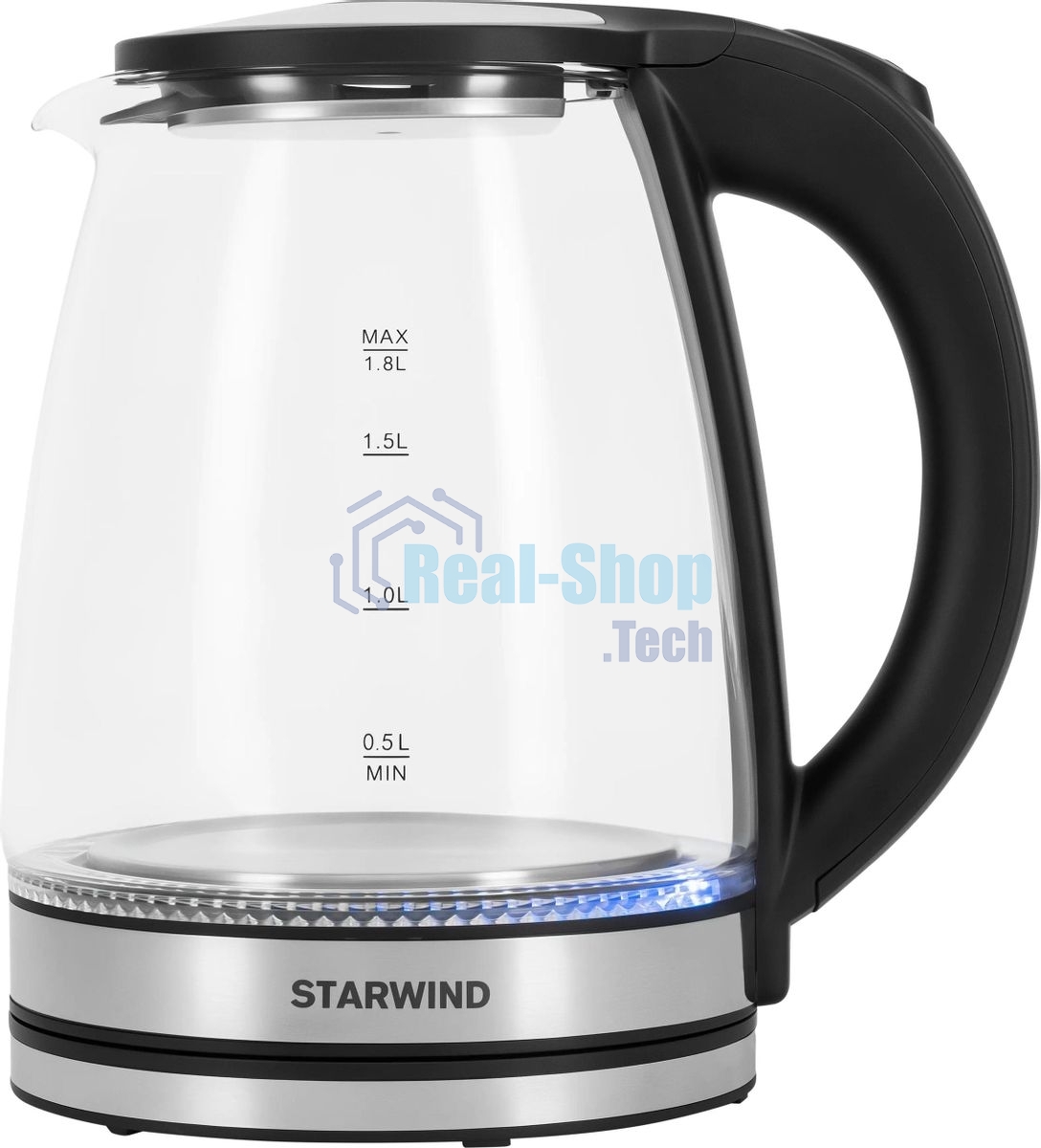 Чайник электрический Starwind SKG2114 1.8 л, 1800 Вт, черный/прозрачный корпус: стекло