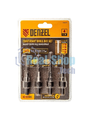 Набор сверл под конфирмат Denzel 3-5 мм, 4 шт