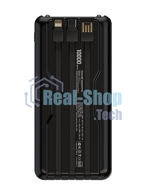 Внешний аккумулятор Maxvi PB10-11 10000 мАч черный 3A, встроенные кабели USB A/Type-C/Lightning