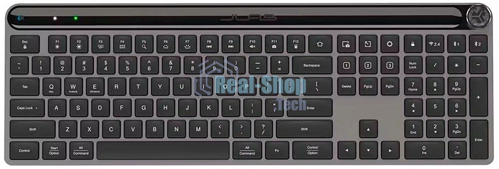 Клавиатура JLab Epic Keyboard гибридная, USB Type-A, Bluetooth, радиоканал, серый