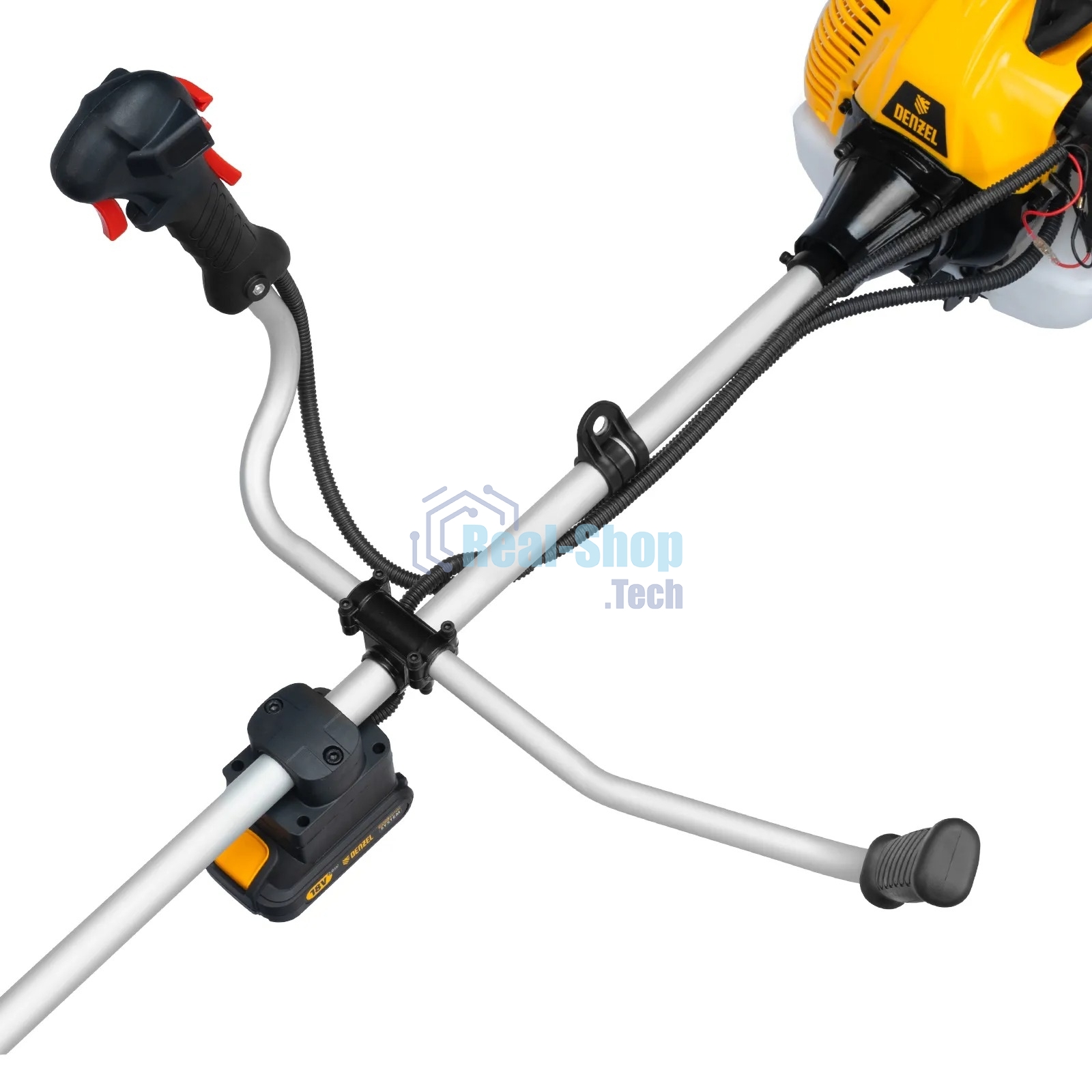 Триммер бензиновый Denzel DT-43E, 43 см3, неразъемная штанга, электростартер, состоит из 2 частей