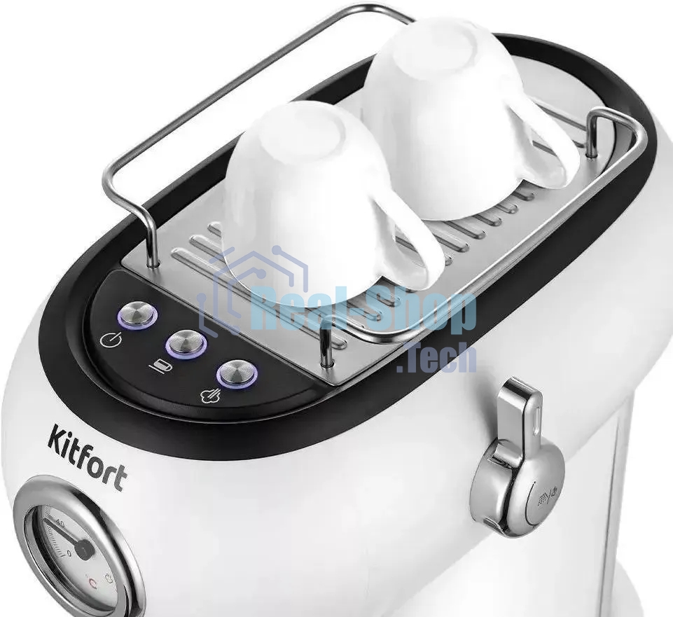 Кофеварка рожковая Kitfort КТ-7219 белый, исп. кофе - молотый, 1.2 л, 1100 Вт, 15 бар