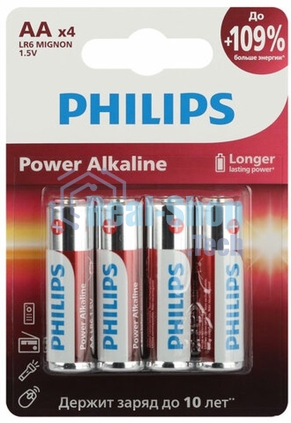 Элемент питания алкалиновый AA/LR6 1.5В Power (блист. 4шт) Philips Б0062746