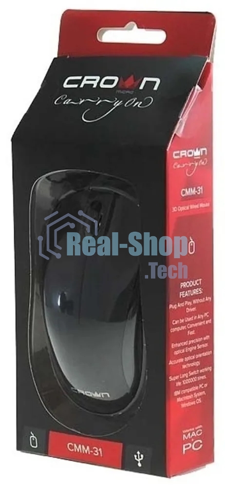 Мышь проводная CROWN CMM-312 черный