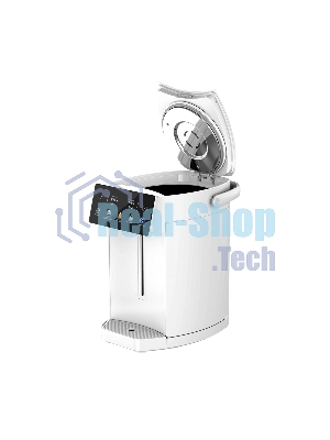 Термопот BQ TP5001 White. Мощность 1600 Вт/Объем 5 л/Сенсорный LED-дисплей/Поддержание температуры/Функция дехлорирования/Регулировка темперы от 40 до 90 'C/Система защиты: от перегрева, от включения без воды, блокировка подачи воды/Внутренняя колба из нержавеющей стали AISI 304/Съемная крышка/Ручка для переноски/Электрическая помпа/Длина шнура 0.85 м