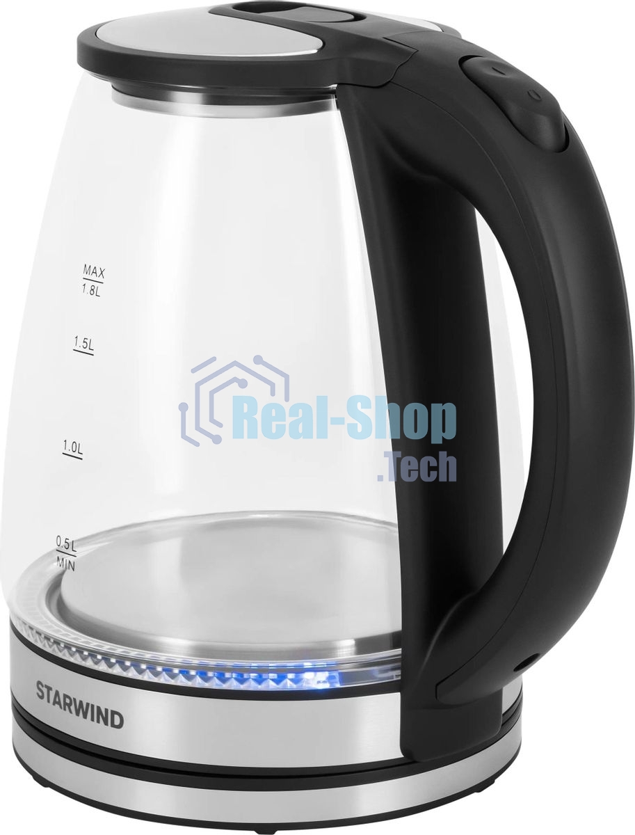 Чайник электрический Starwind SKG2114 1.8 л, 1800 Вт, черный/прозрачный корпус: стекло