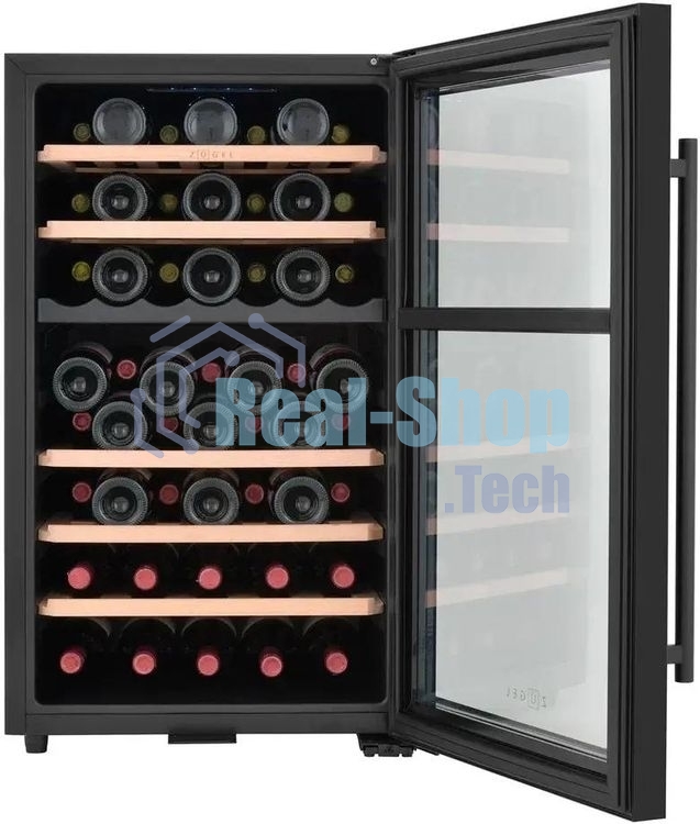 Винный шкаф ZÜGEL ZCWF521DB черный, 127 л, 2 отсека, 52 бут., класс A+