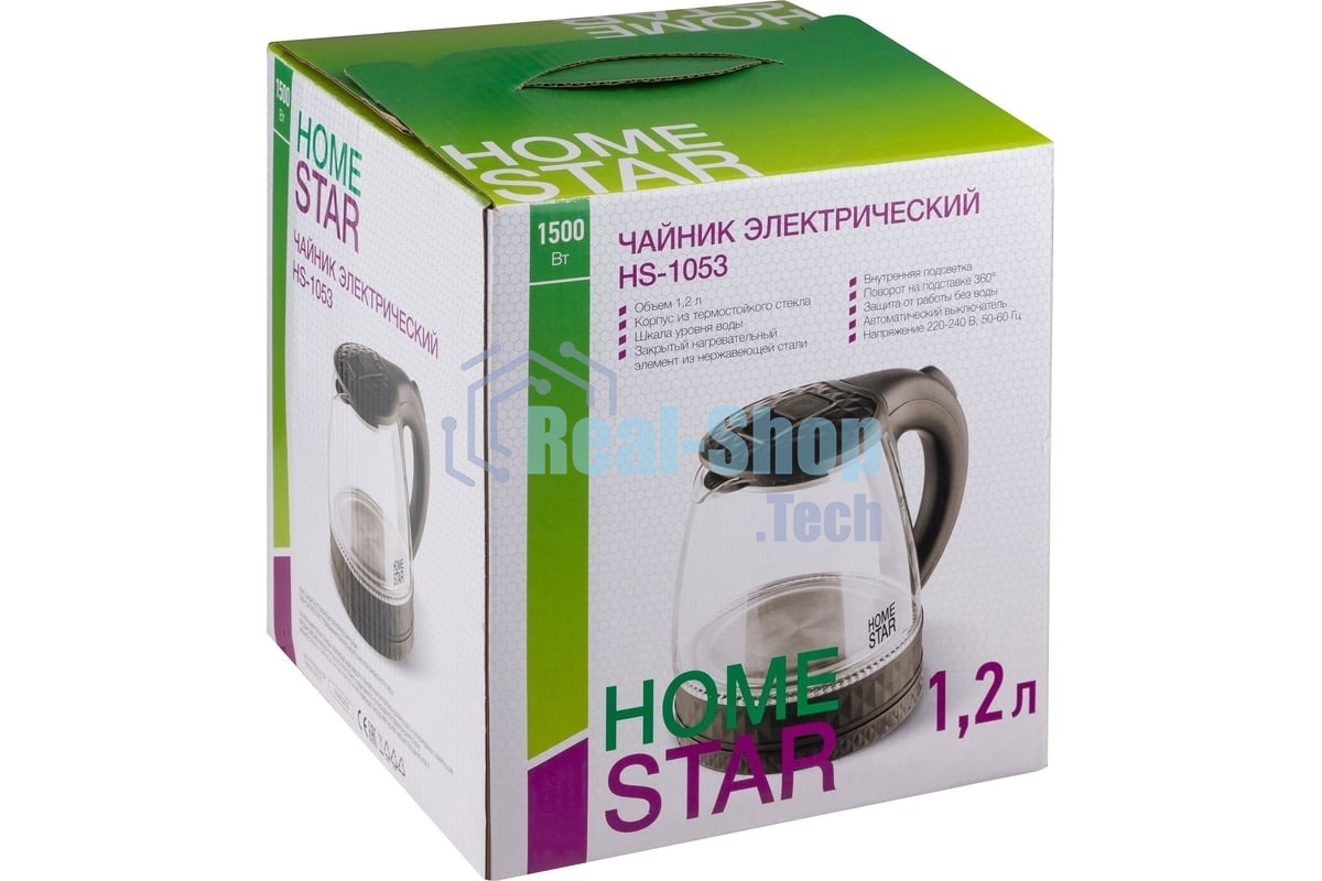 Чайник электрический Homestar HS-1053 1.2л. стекло, пластик, черный