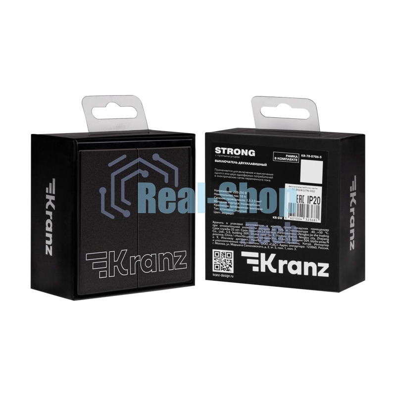 Выключатель Kranz STRONG 2 кл 10А с/у графит