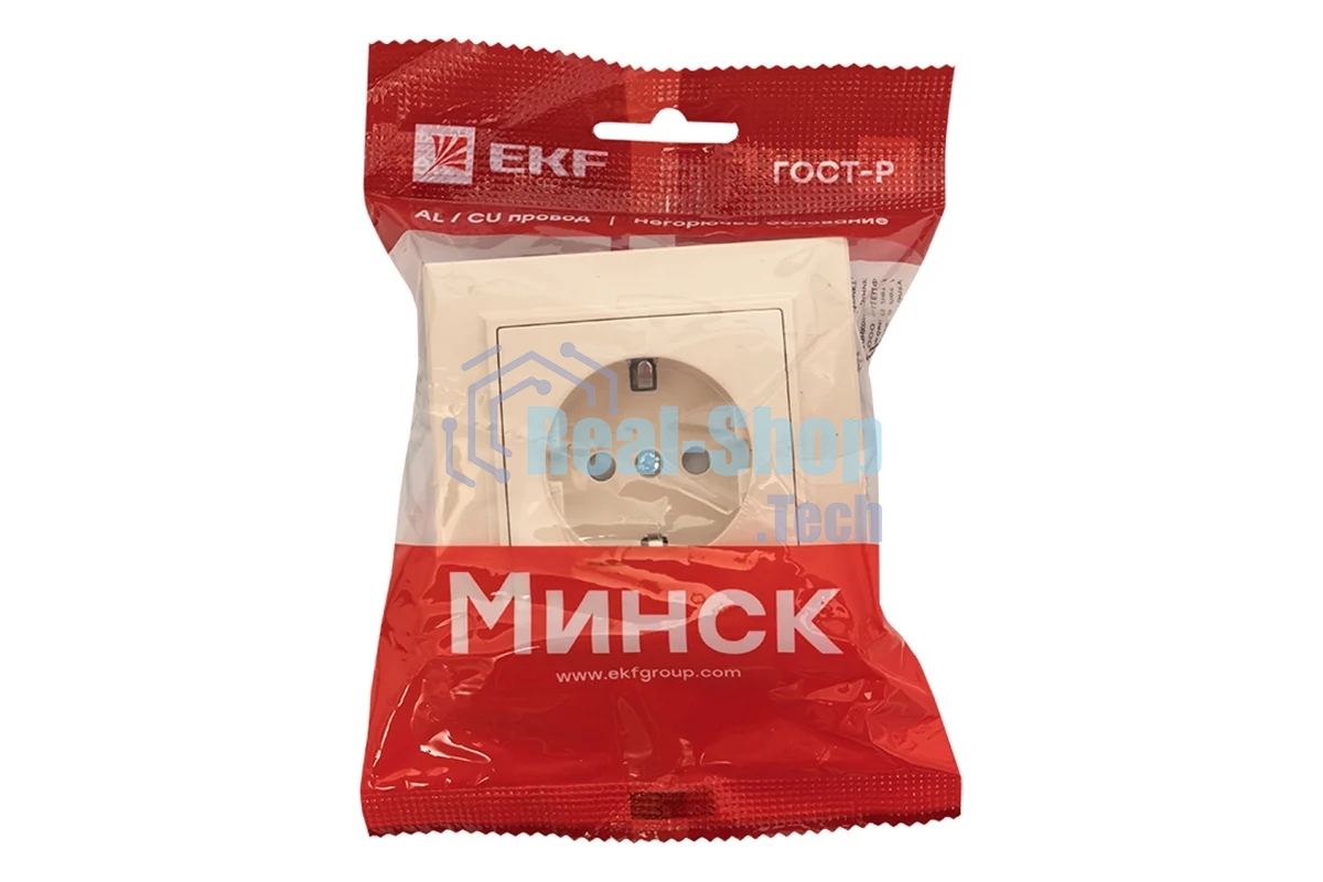 Розетка EKF Минск ERR16-028-200 1-м СП 16А IP20 с заземлением, с защитными шторками, бежевый