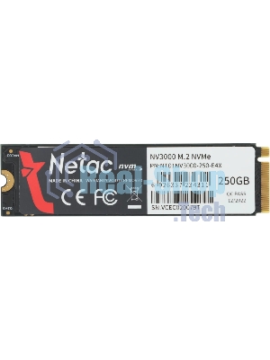 Накопитель SSD Netac NV3000, 250Gb, PCIe 3.0 x4, M.2 2280, NVMe, R/W 3000/1400