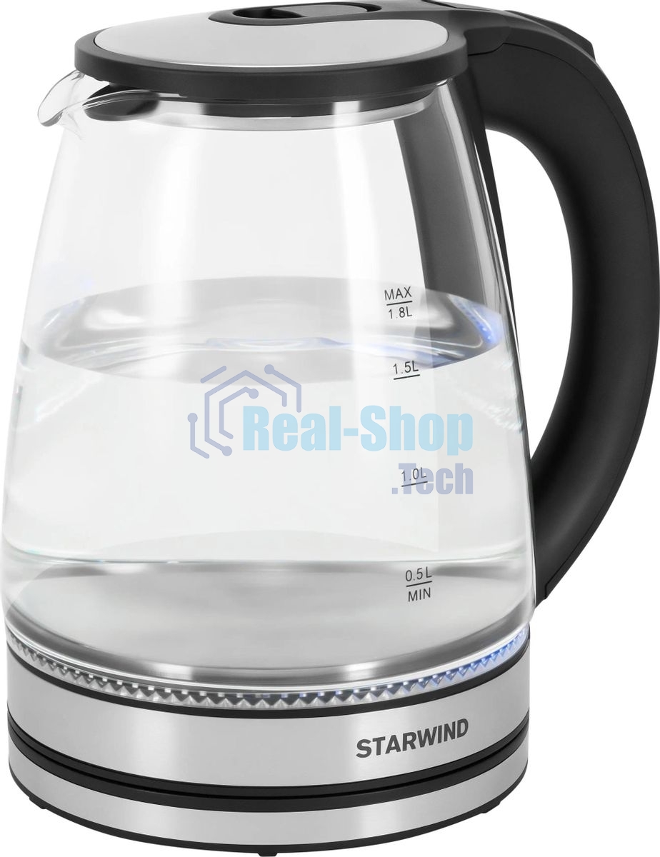 Чайник электрический Starwind SKG2114 1.8 л, 1800 Вт, черный/прозрачный корпус: стекло