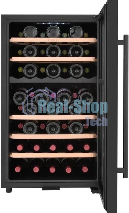Винный шкаф ZÜGEL ZCWF521DB черный, 127 л, 2 отсека, 52 бут., класс A+