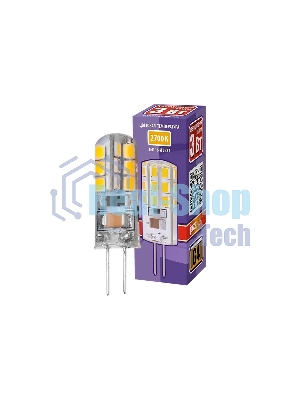 Лампа светодиодная JazzWay PLED-G4 3Вт капсульная 2700К теплый белый G4 200лм 220-230В