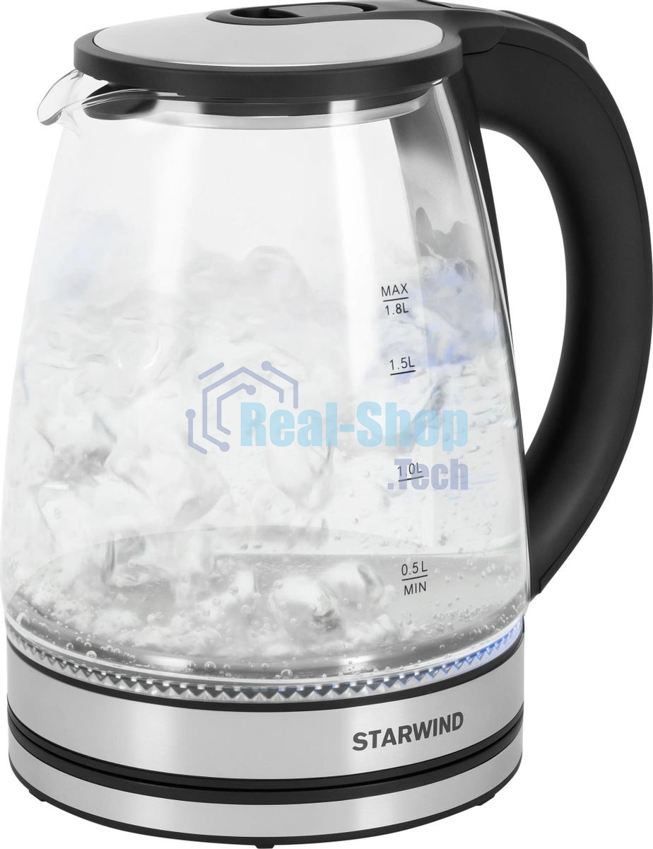 Чайник электрический Starwind SKG2114 1.8 л, 1800 Вт, черный/прозрачный корпус: стекло