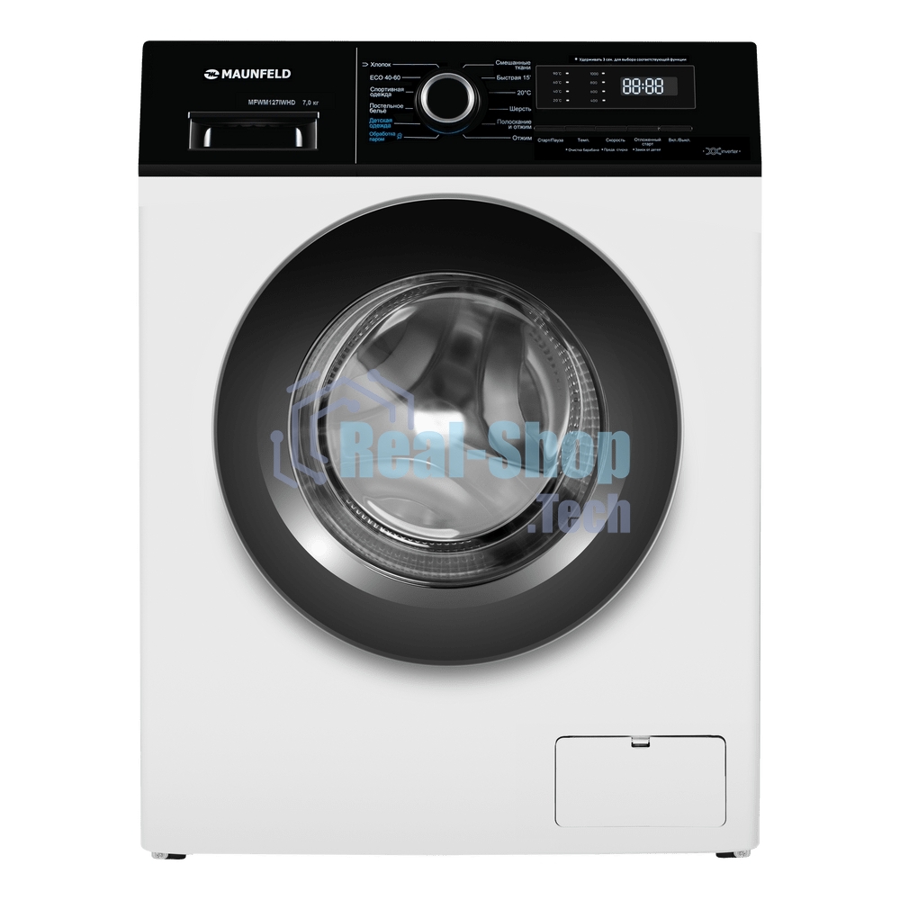 Стиральная машина c инвертором и паром Maunfeld MFWM127IWHD белый, загрузка фронтальная 7 кг, 1200 об/мин, класс: A+++