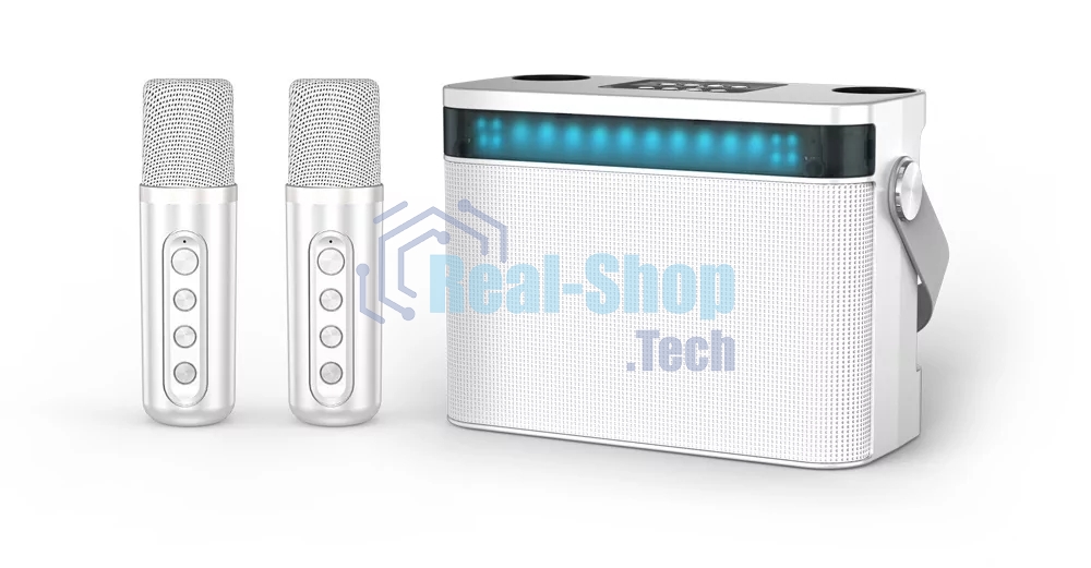 Переносная караоке система TRS2403 iconBIT K902W Колонка 10Вт, 2 микрофона Bluetooth, световые эффекты, аккумулятор в колонке 3000mAh и микрофонах, 22.3*9.6*15.7CM, белый