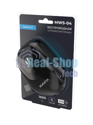 Мышь беспроводная Maxvi MWS-04 черный, 4 кнопки, 1600 dpi