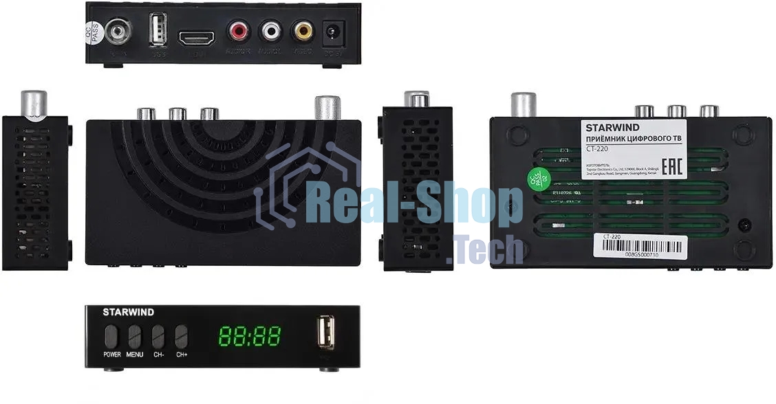 Ресивер DVB-T2 Starwind CT-220 черный