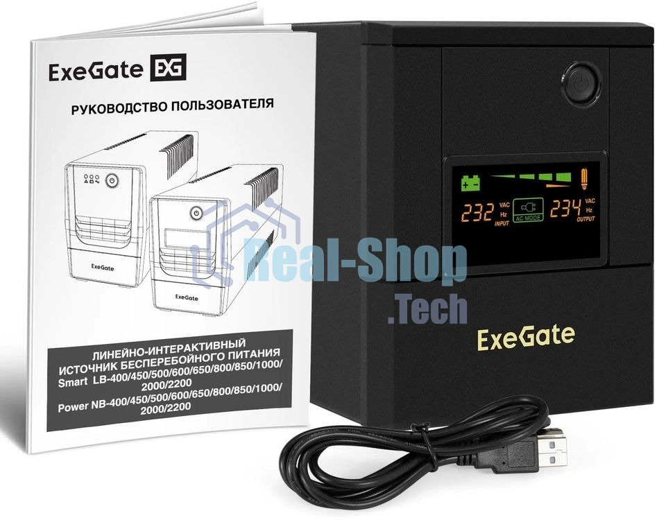 Источник бесперебойного питания ExeGate Smart LB-2200.LCD.AVR.8C13.USB / 2200 ВА / 1300 Вт / 8 x IEC 320 C13