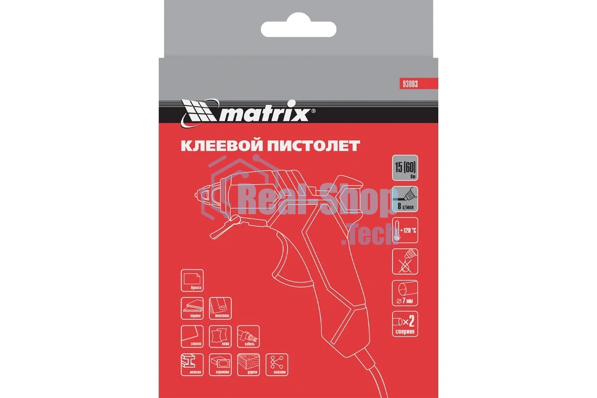 Клеевой пистолет Matrix, 7 мм, 15 (60) Вт, 8 г/мин