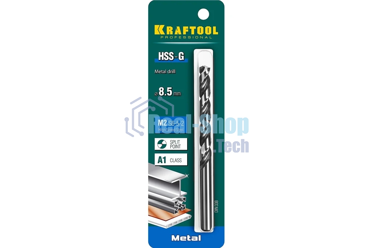 Сверло по металлу KRAFTOOL HSS-G 8.5 х117мм, HSS-G, сталь М2(S6-5-2)