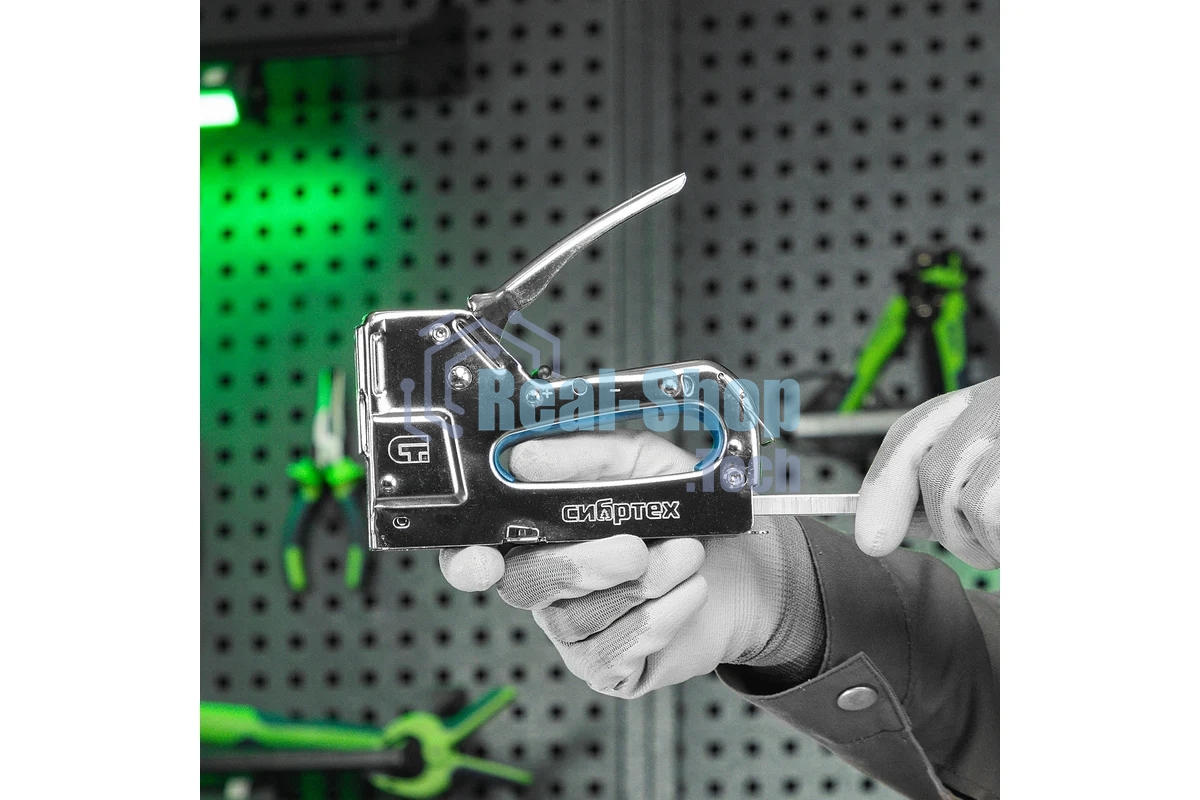 Степлер мебельный Сибртех, металлический, регулируемый, тип скобы 53, 4-14 мм