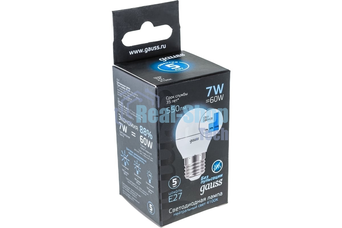 Лампа светодиодная Gauss LED Globe 7Вт E27 4100К step diммable (диммир.)