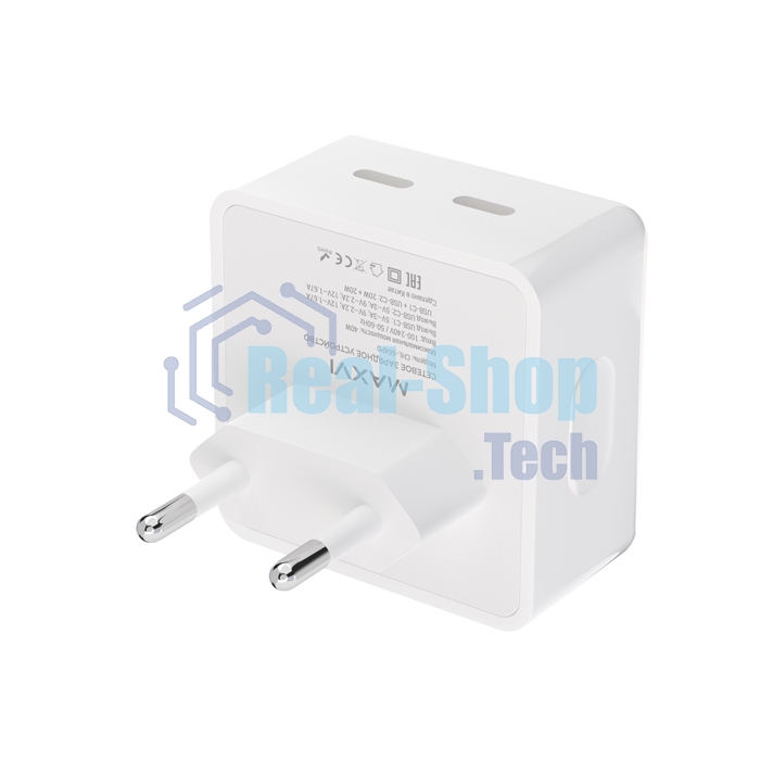 Сетевое зарядное устройство Maxvi CHL-604PD Type-C\Type-C 40W 6A (3A+3A) PD QC3.0, белый
