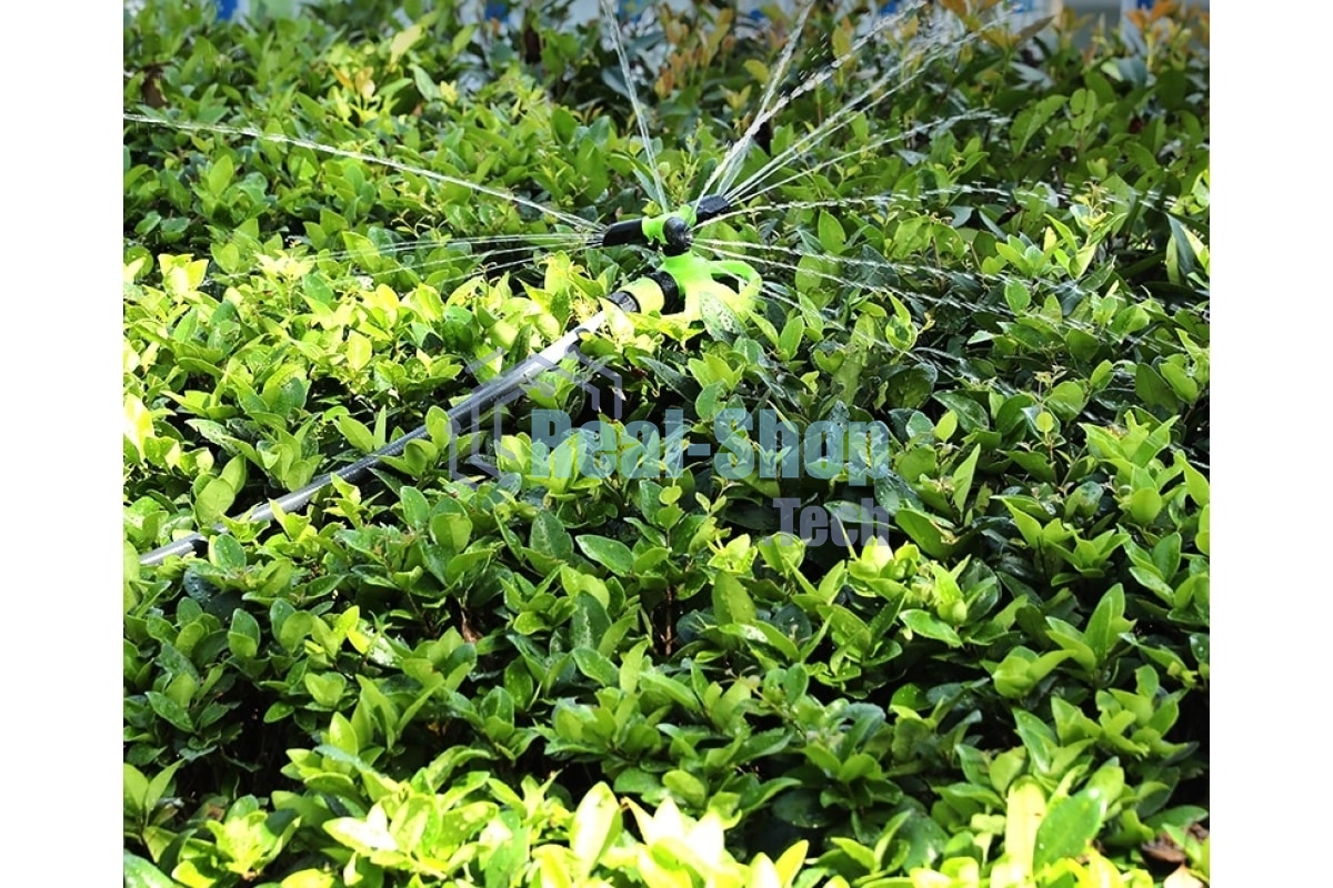 Дождеватель-разбрызгиватель круговой вращающийся 3-х сопловый Deli DL581301 2 режима распыления, площадь орошения до 310кв.м, диаметр шланга 3/4