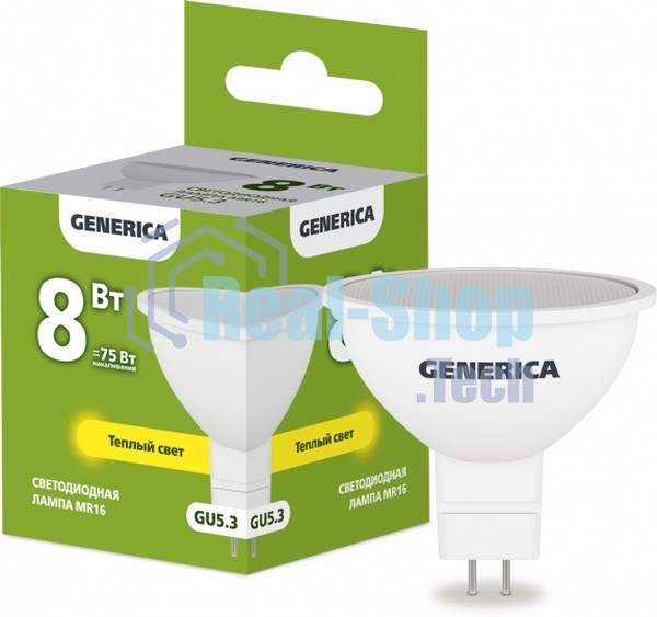 Лампа cветодиодная LED MR16 IEK LL-MR16-08-230-30-GU5-G софит 8Вт 230В 3000К GU5.3 GENERICA