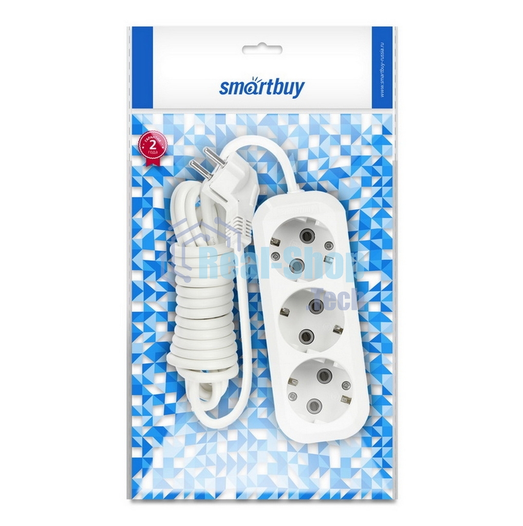 Удлинитель Smartbuy (SBE-16-3-1.5-Z) 3 гнз х 1,5 м (16А/3.5 кВт, ПВС 3х1.0)