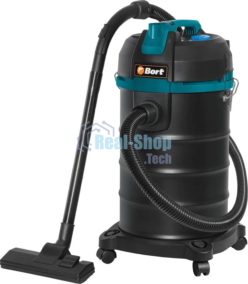 Пылесос профессиональный Bort BSS-1530 черный, 300/1500 Вт, уборка влажная/сухая, пылесборник мешок/контейнер 30л
