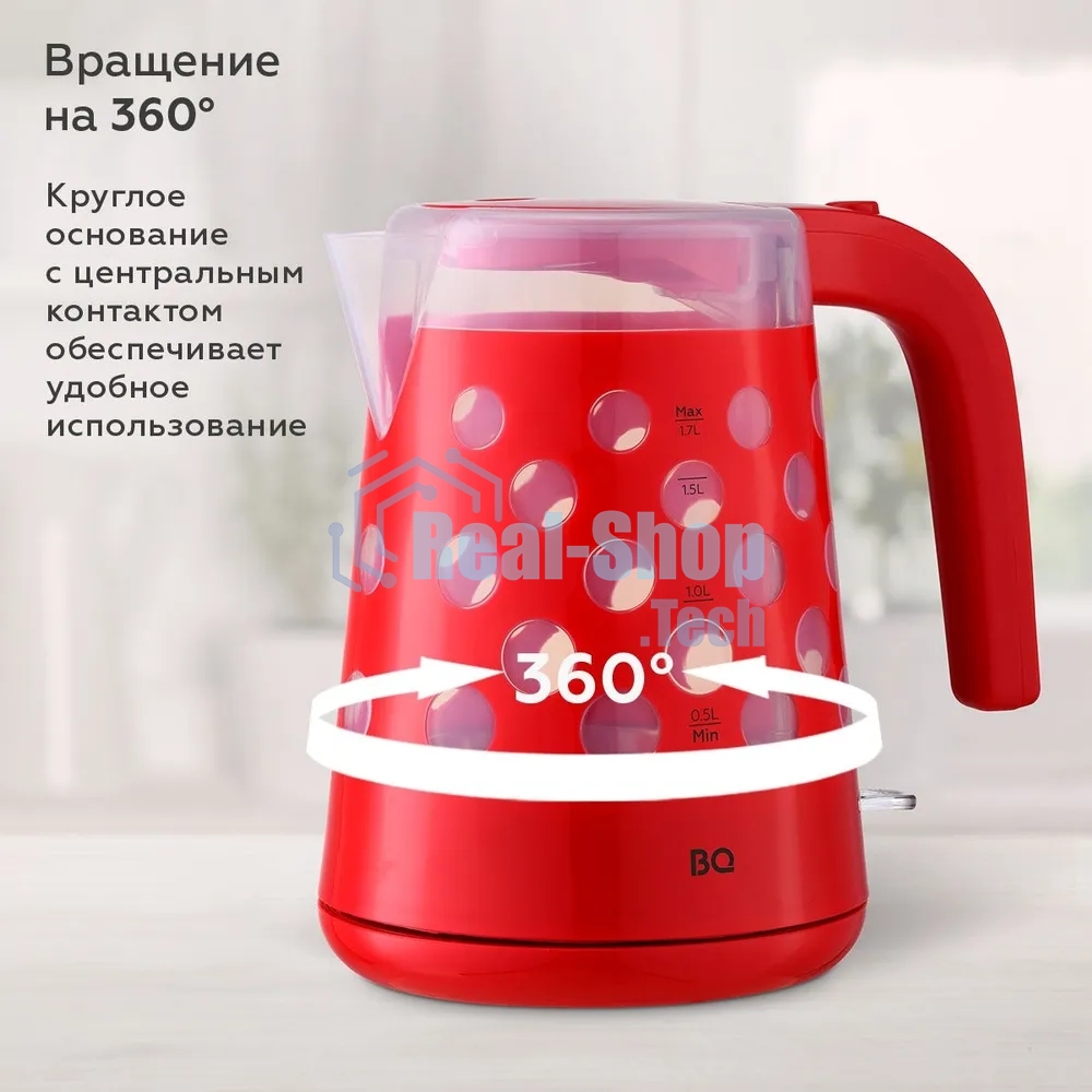 Чайник электрический BQ KT1713P Red. Мощность:2200 Вт, Объем 1,7л, LED подсветка