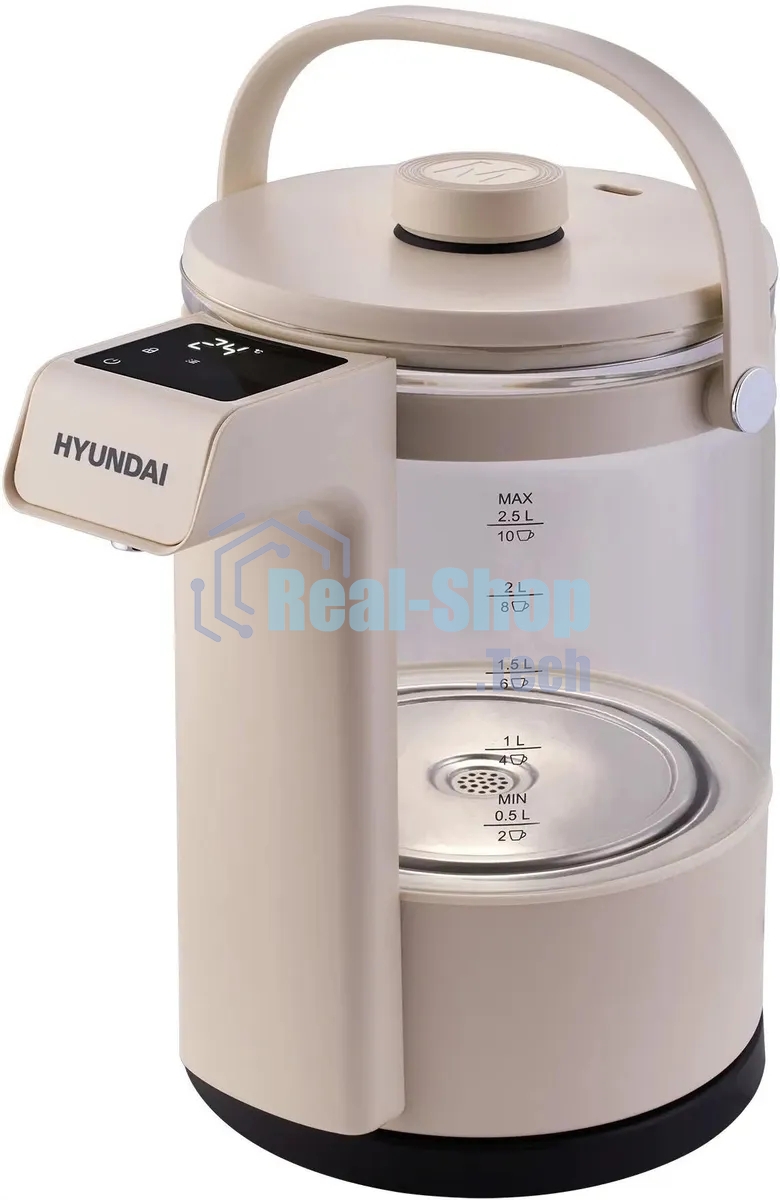 Чайник электрический Hyundai HYK-G7700 2.5 л, 2200 Вт, кремовый/черный корпус: стекло