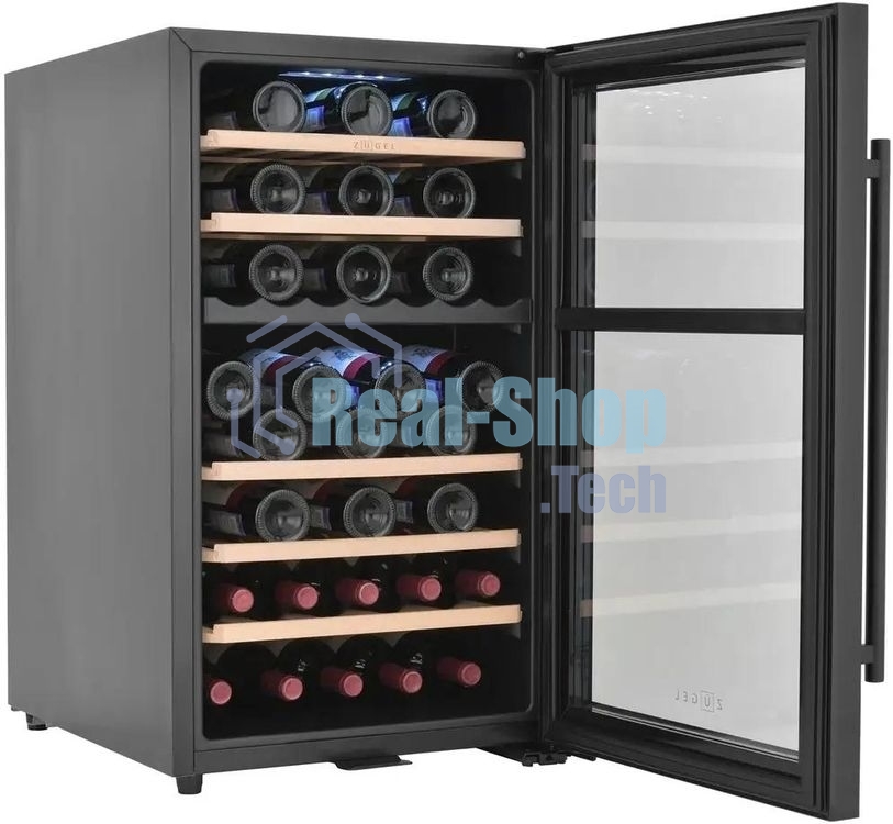 Винный шкаф ZÜGEL ZCWF521DB черный, 127 л, 2 отсека, 52 бут., класс A+