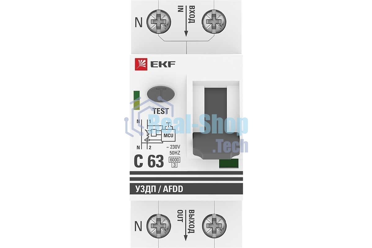 Устройство защиты от дугового пробоя EKF PROxima (УЗДП) 1P+N C 63А 6кА с авт. выкл. afdd-2-63C-pro
