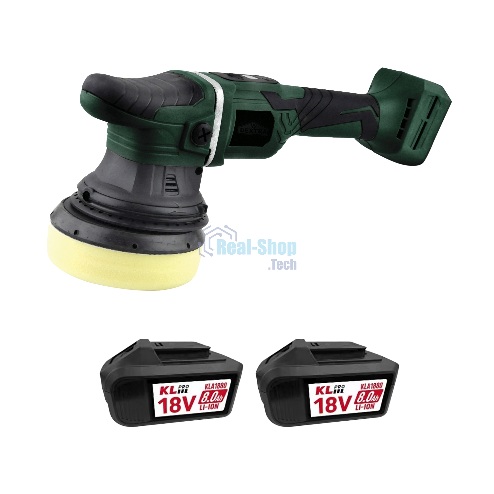 Профессиональная бесщеточная полировальная машина аккумуляторная KLPRO KLPS18B-80 (18В, Li-ion-2шт, 8.0А·ч, 125мм, М14, 2000-4800 об/мин З/У,сумка)