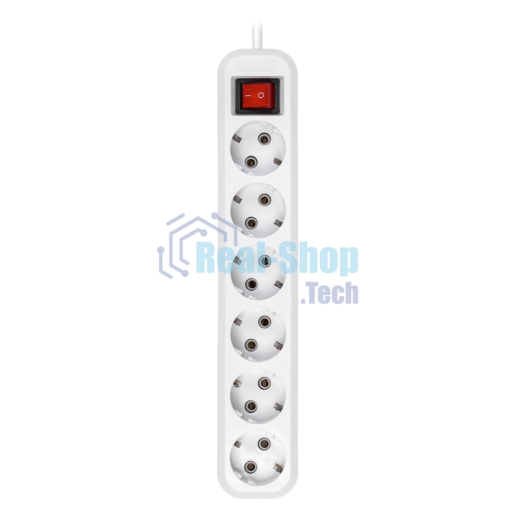 Удлинитель Smartbuy, 6 гнезд 10 м, 16А/3,5 кВт с выкл. и заземлением ПВС 3х1,0 (SBE-16-6-10-ZS)