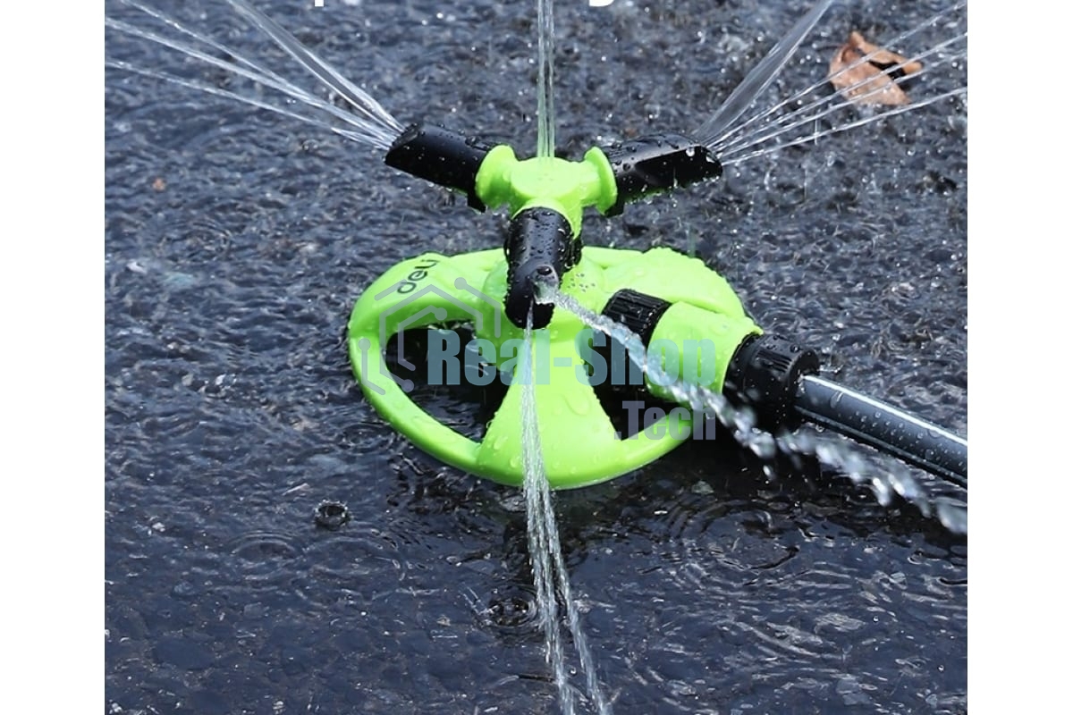 Дождеватель-разбрызгиватель круговой вращающийся 3-х сопловый Deli DL581301 2 режима распыления, площадь орошения до 310кв.м, диаметр шланга 3/4