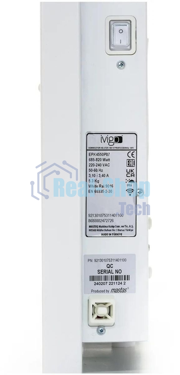 Конвектор IVIGO EPK-Pro Wi-Fi EPK4550P07, белый, 750 Вт, 8 м2, с терморегулятором, Wi-Fi